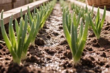 Озимому луку в апреле-мае - важнее полива: Набёрётся сил и сформирует головки с тыкву