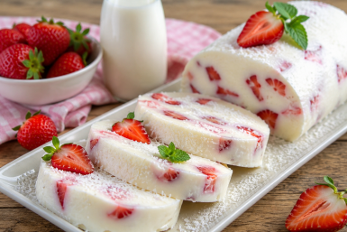 Беру бутылку - и "пичкаю" клубникой с молоком: Мой любимый десерт "Снежок". Без духовки и сахара