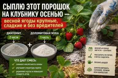 Сыплю смесь диатомита и муки на клубнику осенью - получаю крепкие кусты и крупные ягоды