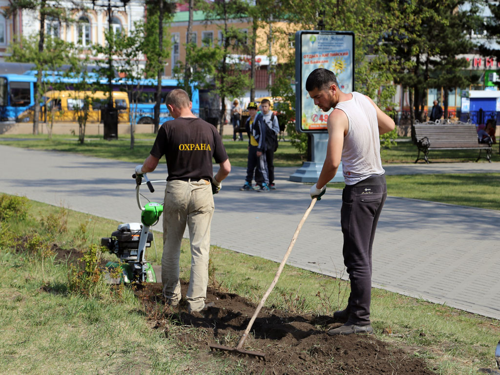 Благоустройство цветочных клумб началось в сквере имени Кирова