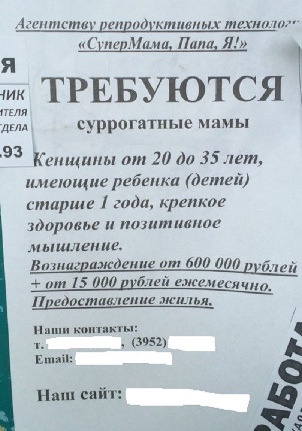 Объявление о суррогатном материнстве